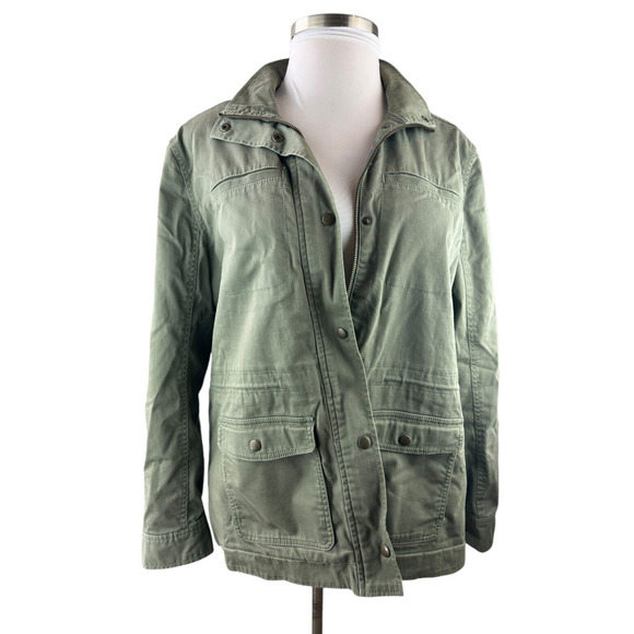 LL Bean Classic Utility Jacket Sherpa Lined Army Green Zip Snap Women's Size XL - Picture 12 of 13